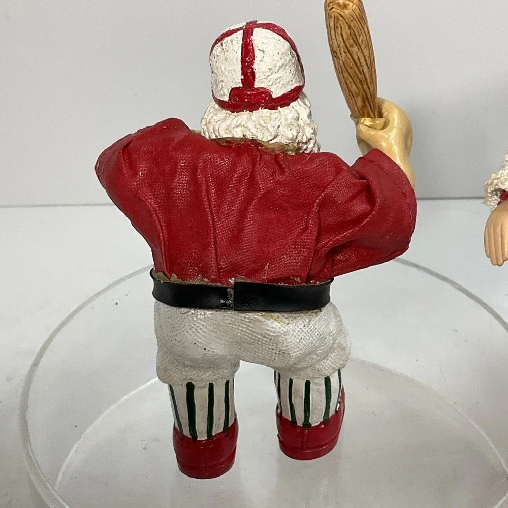 Vintage Fabric Mache Santa's 1 W/Gifts &‎ 1 Baseball Santa Good Condition No Box